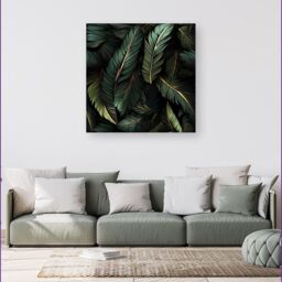 Warren Reed - Designer Green & Gold Leaves Canvas - Size: w10 inch x h10 inch - thumbnail 4
