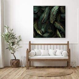 Warren Reed - Designer Green & Gold Leaves Canvas - Size: w10 inch x h10 inch - thumbnail 3