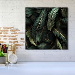 Warren Reed - Designer Green & Gold Leaves Canvas - Size: w10 inch x h10 inch - thumbnail 2