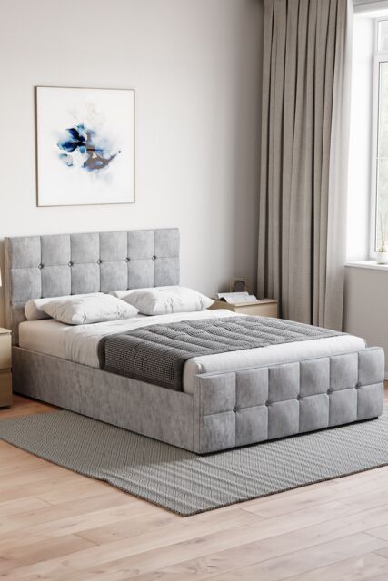 Home Discount Vida Designs Valentina Double Ottoman Bed Frame Velvet Fabric UKFR in Silver - image 1