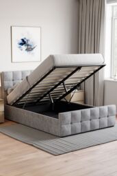 Home Discount Vida Designs Valentina Double Ottoman Bed Frame Velvet Fabric UKFR in Silver - thumbnail 2