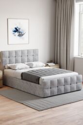 Home Discount Vida Designs Valentina Double Ottoman Bed Frame Velvet Fabric UKFR in Silver