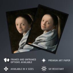 Artery8 Study of a Young Woman Vermeer Vintage Framed Wall Art Print in Black - Size: A4 - thumbnail 2