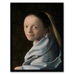 Artery8 Study of a Young Woman Vermeer Vintage Framed Wall Art Print in Black - Size: A4 - thumbnail 1