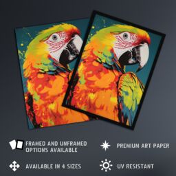 Artery8 Wall Art Print Macaw Parrot Neon Orange Green On Teal Exotic Bird Artwork Vibrant Bold Bright Colourful Painting Art Framed - thumbnail 2