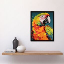 Artery8 Wall Art Print Macaw Parrot Neon Orange Green On Teal Exotic Bird Artwork Vibrant Bold Bright Colourful Painting Art Framed - thumbnail 4