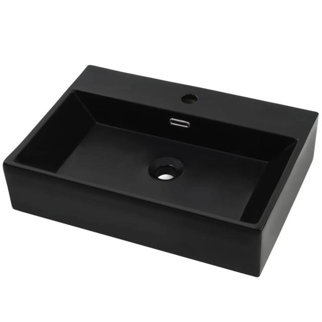 Berkfield Home Basin with Faucet Hole Ceramic Black 76x42.5x14.5 cm - image 1