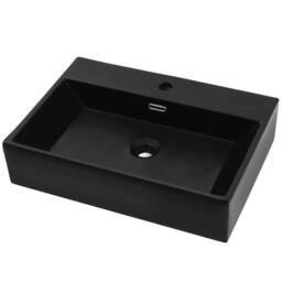 Berkfield Home Basin with Faucet Hole Ceramic Black 76x42.5x14.5 cm - thumbnail 1