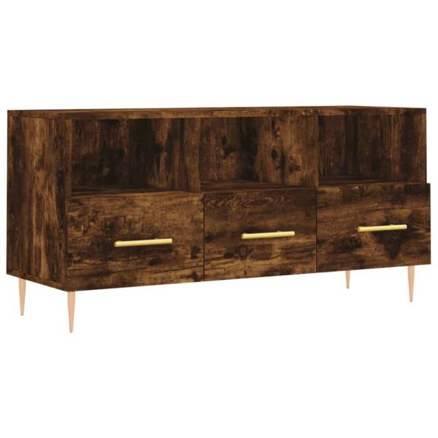 Berkfield Home TV Cabinet Smoked Oak 102x36x50 cm Engineered Wood in Brown - Size: 102 x 36 x 50 cm - image 1
