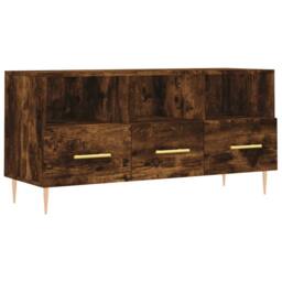 Berkfield Home TV Cabinet Smoked Oak 102x36x50 cm Engineered Wood in Brown - Size: 102 x 36 x 50 cm - thumbnail 1