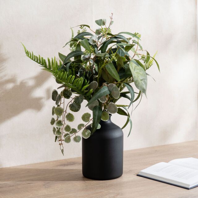 Scottish Everlastings Ltd 58cm Mixed leaves Bouquet in 23.5cm Black Vase in Green - image 1