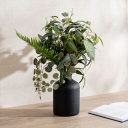 Scottish Everlastings Ltd 58cm Mixed leaves Bouquet in 23.5cm Black Vase in Green - thumbnail 1