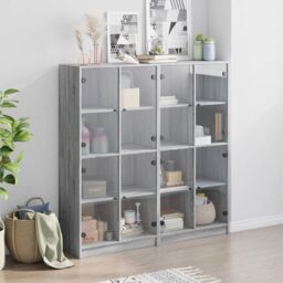 Berkfield Home Bookcase with Doors Grey Sonoma 136x37x142 cm Engineered Wood - Size: 136 x 37 x 142 cm - thumbnail 3