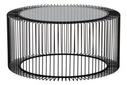 Orsina Coffee Table, Metal Frame & Glass Top Black Coffee Table, Minimalist Metal Coffee Table, Dark Coffee Table - thumbnail 1