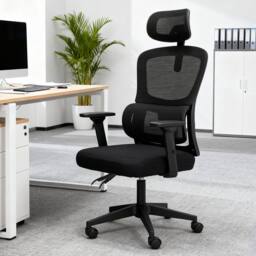 Levede Office Computer Chair Mesh Ergonomic Lumbar Swivel Armrest Headrest in Black - thumbnail 3