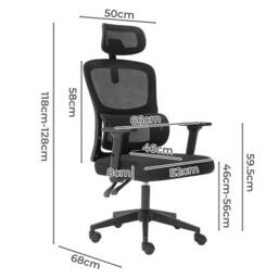Levede Office Computer Chair Mesh Ergonomic Lumbar Swivel Armrest Headrest in Black - thumbnail 4