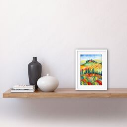 "Artery8 Wall Art Print Landscape Of Tuscany House On The Hill Folk Artwork Framed 9X7 Inch in White - Size: W7"" x H9""" - thumbnail 2