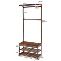 Costway 3 in 1 Hall Tree Shoe Storage Entryway Storage Organizer with 10 Hanging Hooks in Brown - thumbnail 2
