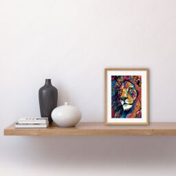 "Artery8 Wall Art Print King of the Jungle Lion Head Psychedelic Folk Portrait Vibrant Colourful Patterns Artwork Framed 9X7 Inch - Size: W7"" x H9""" - thumbnail 2