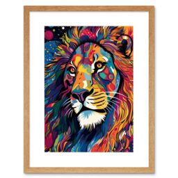 "Artery8 Wall Art Print King of the Jungle Lion Head Psychedelic Folk Portrait Vibrant Colourful Patterns Artwork Framed 9X7 Inch - Size: W7"" x H9""" - thumbnail 1