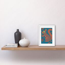 "Artery8 Wall Art Print Squirrel Colour Block Modern Folk Art Linocut Artwork Framed 9X7 Inch in White - Size: W7"" x H9""" - thumbnail 2