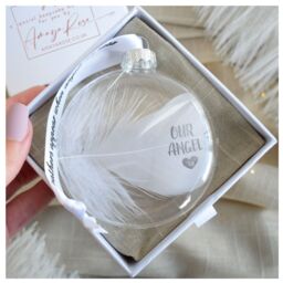 Amaya Rose Ltd In Memory of Our Angel Feather Round Bauble Gift Boxed. Memorial Décor in Clear - thumbnail 1