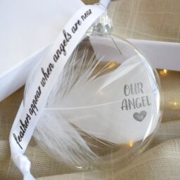 Amaya Rose Ltd In Memory of Our Angel Feather Round Bauble Gift Boxed. Memorial Décor in Clear - thumbnail 4