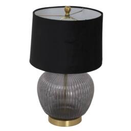 Wyld Haus Fernforge grey ribbed glass table lamp with black velvet shade - thumbnail 2