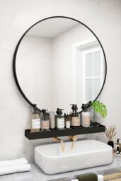 H&O Direct 70cm Nordic Round Framed Wall Hanging Mirror in Black - thumbnail 1