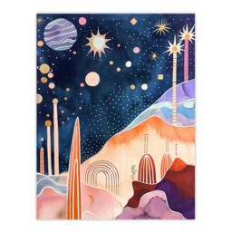"Artery8 Mid Century Modern Abstract Boho Space Landscape Wall Art Print - Size: W24"" x H32""" - thumbnail 1