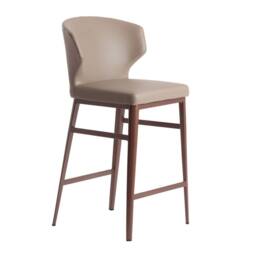 Angel Cerda Dark Mink Leatherette Stool Bronze Stainless Steel in Fawn