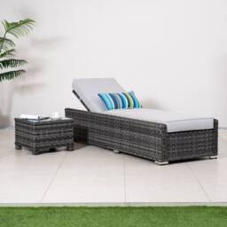 Direct Wicker Adjustable Sun Lounge with Side Table - 5‑Position in Grey - Size: 2 Pack - thumbnail 7