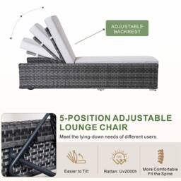 Direct Wicker Adjustable Sun Lounge with Side Table - 5‑Position in Grey - Size: 2 Pack - thumbnail 2