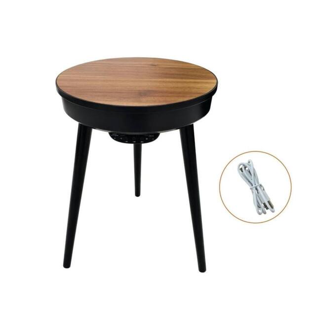 KORVIXA Walnut & Black Smart Side Table with Bluetooth Speaker in Brown - Size: 100 cm x 100 cm - image 1