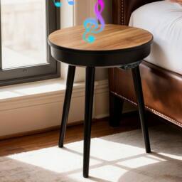 KORVIXA Walnut & Black Smart Side Table with Bluetooth Speaker in Brown - Size: 100 cm x 100 cm - thumbnail 4