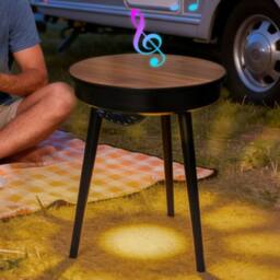 KORVIXA Walnut & Black Smart Side Table with Bluetooth Speaker in Brown - Size: 100 cm x 100 cm - thumbnail 3