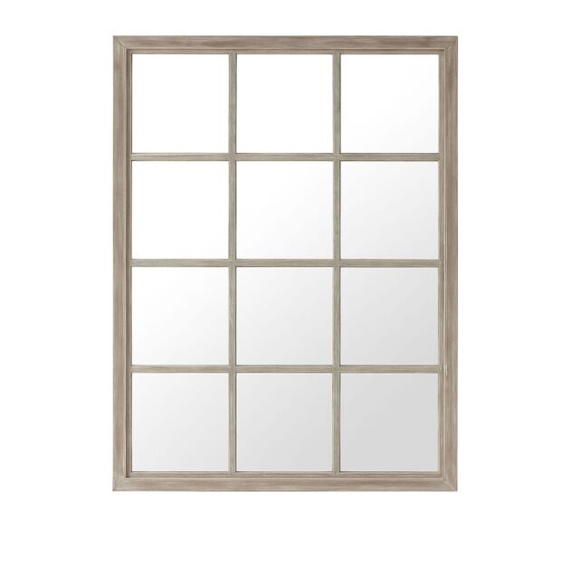 Melody Maison Large Rustic Wooden Window Wall Mirror 120cm X 90cm in Light Brown - Size: 120 cm X 90 cm