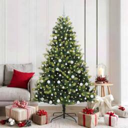 Berkfield Home Artificial Hinged Christmas Tree 300 LEDs Green 180 cm - thumbnail 1