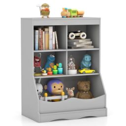 Costway Kids Storage Shelf Children Toy Storage Organizer w/ 5 Bins-Grey in Grey - thumbnail 1