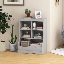 Costway Kids Storage Shelf Children Toy Storage Organizer w/ 5 Bins-Grey in Grey - thumbnail 3