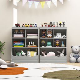 Costway Kids Storage Shelf Children Toy Storage Organizer w/ 5 Bins-Grey in Grey - thumbnail 4