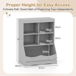Costway Kids Storage Shelf Children Toy Storage Organizer w/ 5 Bins-Grey in Grey - thumbnail 2