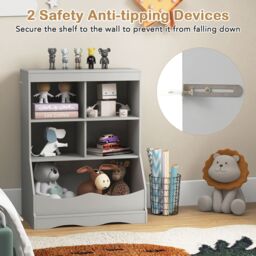 Costway Kids Storage Shelf Children Toy Storage Organizer w/ 5 Bins-Grey in Grey - thumbnail 5