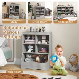 Costway Kids Storage Shelf Children Toy Storage Organizer w/ 5 Bins-Grey in Grey - thumbnail 6