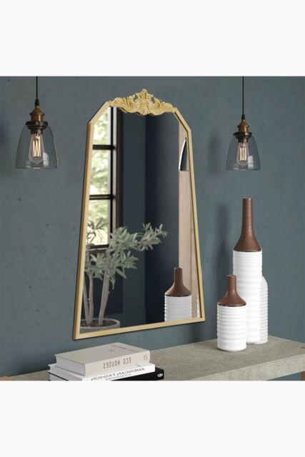 Living and Home 60cm W x 90cm H Gold Wave Carved Metal Framed Decorative Wall Mirror Makeup Mirror - Size: 60 cm W x 90 cm H - image 1