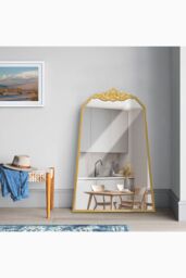 Living and Home 60cm W x 90cm H Gold Wave Carved Metal Framed Decorative Wall Mirror Makeup Mirror - Size: 60 cm W x 90 cm H - thumbnail 2