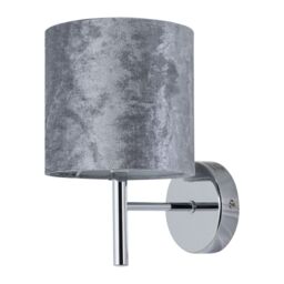 First Choice Lighting Brea - Chrome Wall Light with Grey Crushed Velvet Shade in Silver - thumbnail 1