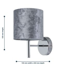 First Choice Lighting Brea - Chrome Wall Light with Grey Crushed Velvet Shade in Silver - thumbnail 5