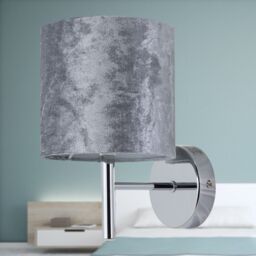 First Choice Lighting Brea - Chrome Wall Light with Grey Crushed Velvet Shade in Silver - thumbnail 3