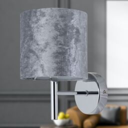 First Choice Lighting Brea - Chrome Wall Light with Grey Crushed Velvet Shade in Silver - thumbnail 4